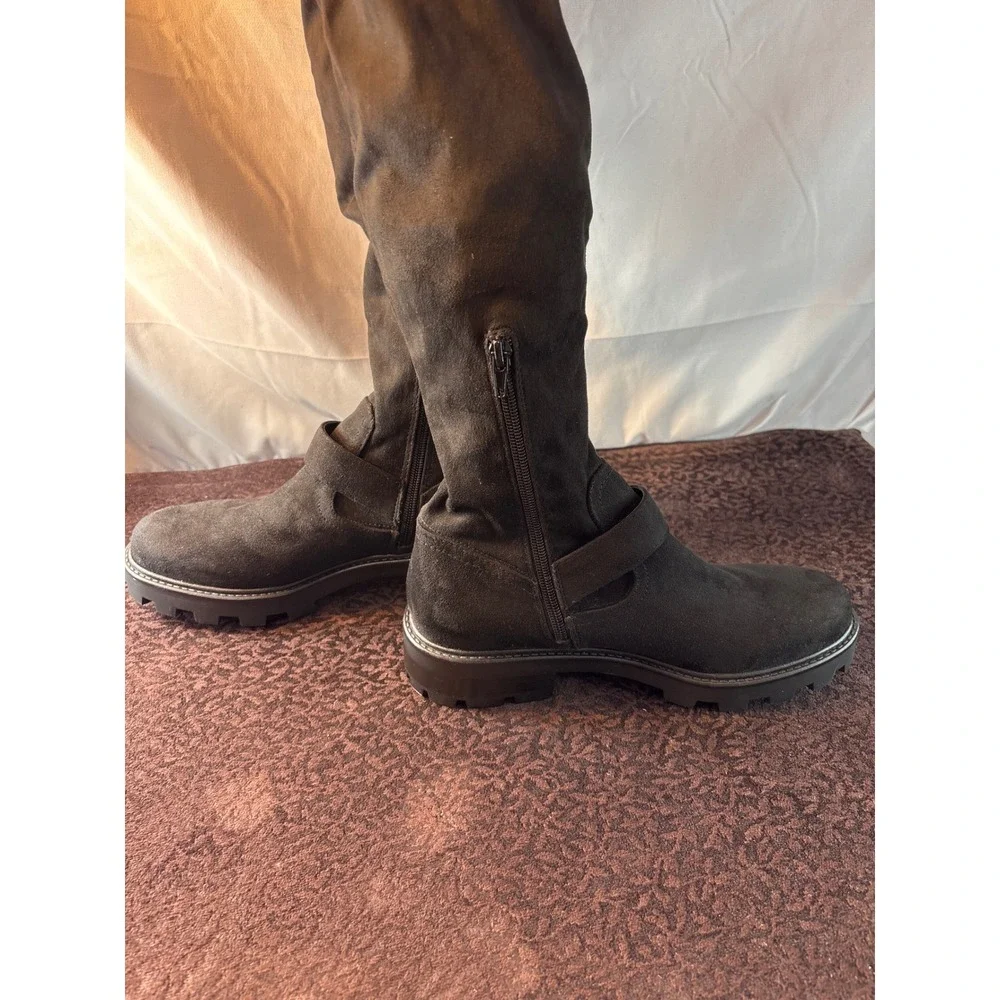 Nine West Black Faux Suede Over The Knee Lug Sole Buckle Boots WNNANS2 Size 8.5